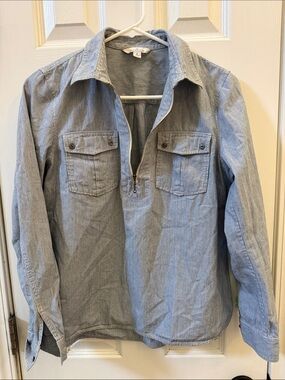 LL Bean Signature Light Blue Chambray Zip-Front Shirt sz 8